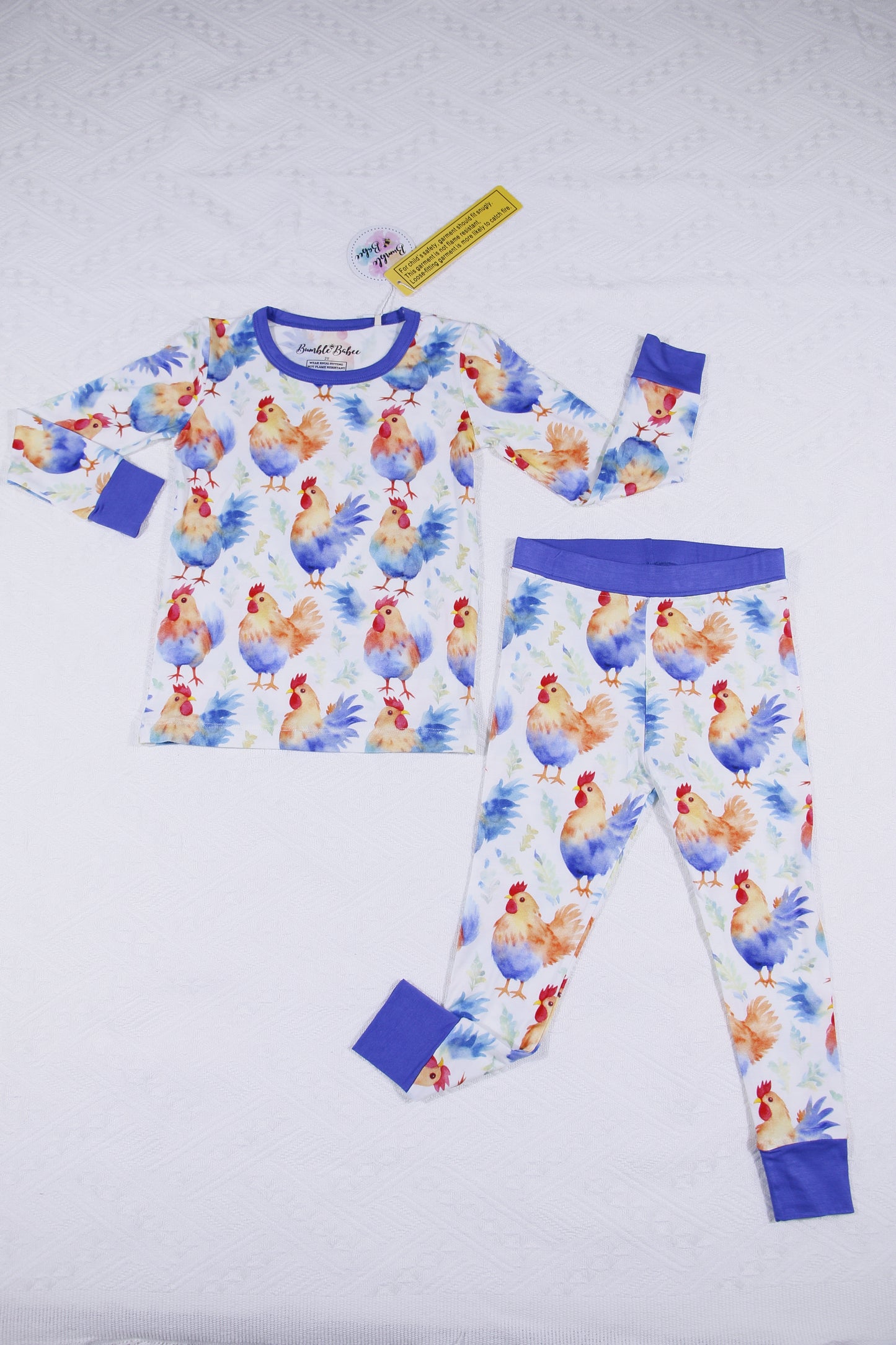 Cock-a-Doodle-Blue Pajama Set