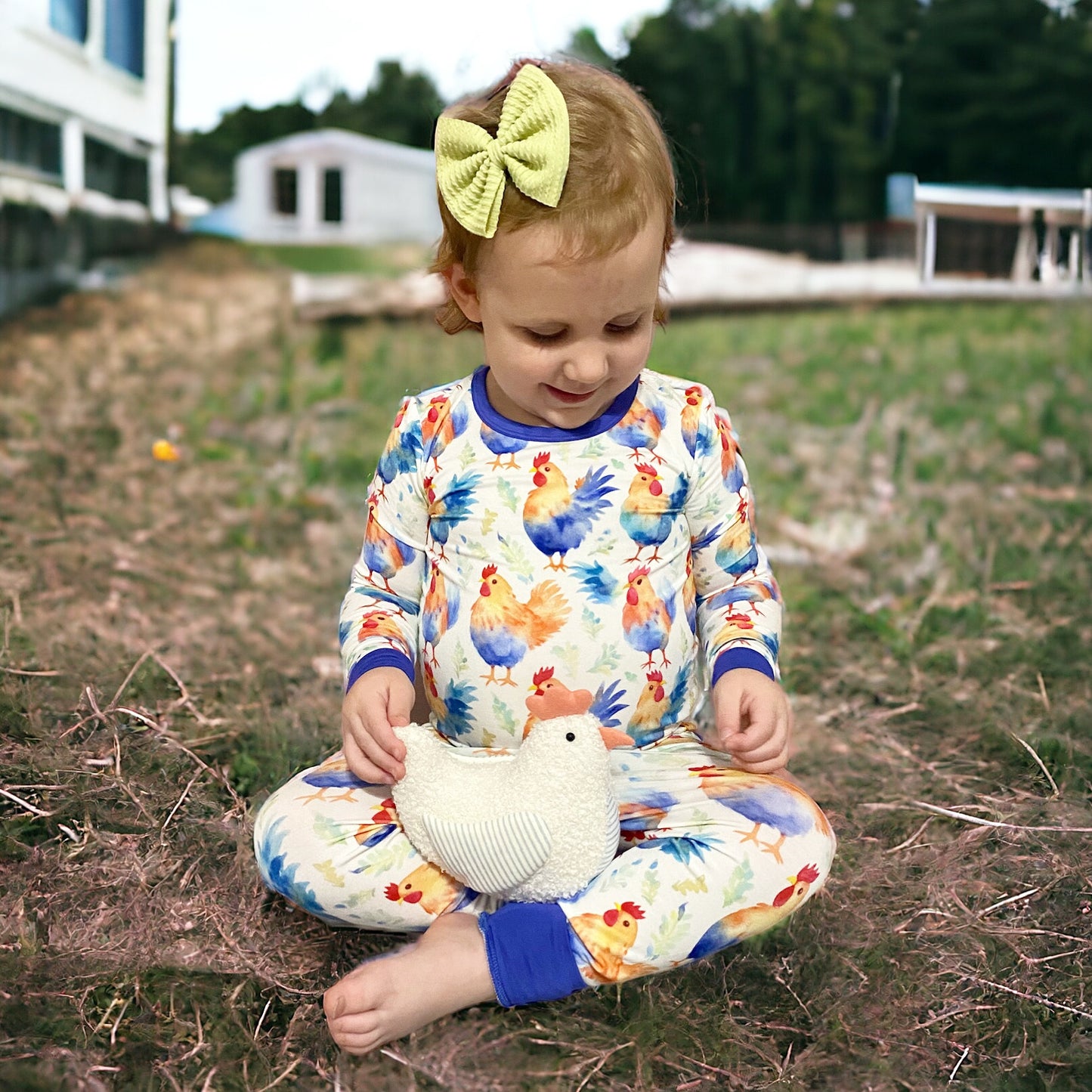 Cock-a-Doodle-Blue Pajama Set